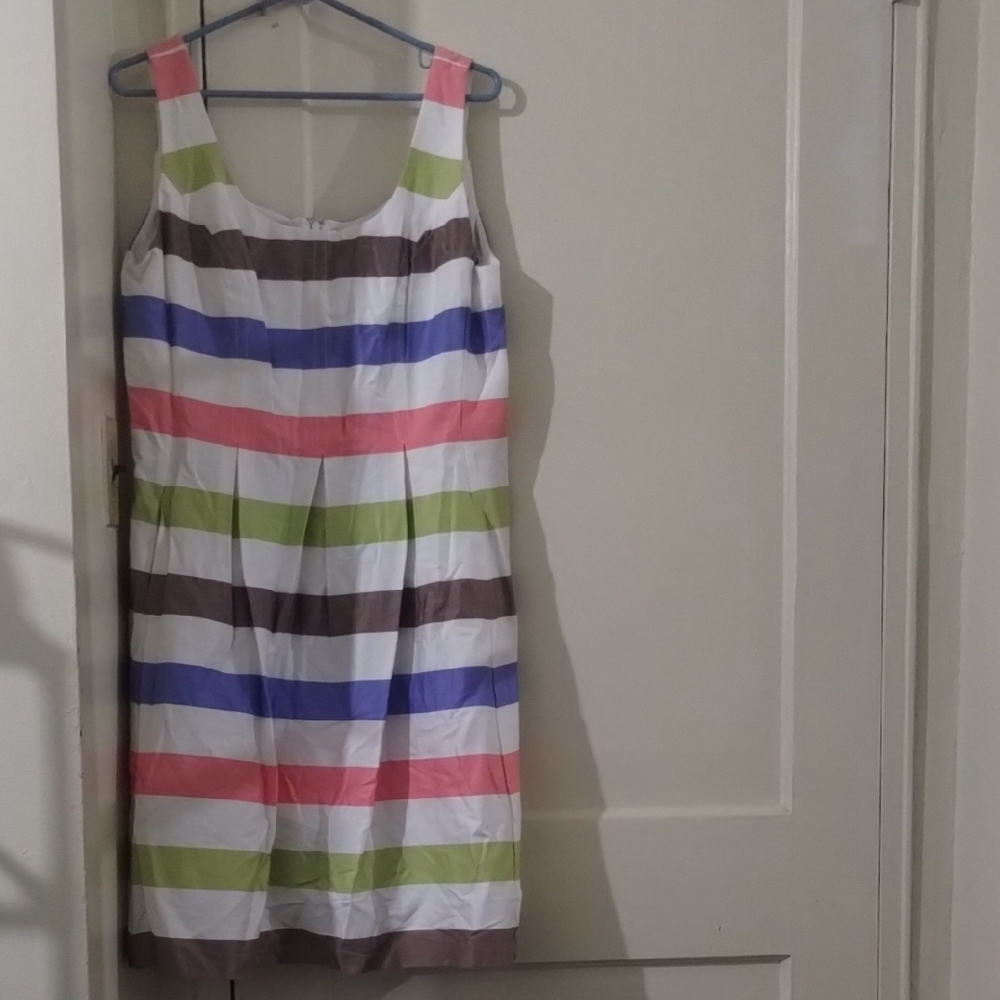 Nine West Sleeveless Striped Sundress in White, Pink, Green, Blue, Brown